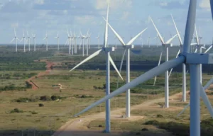 Wind turbines.